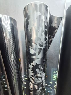 Satin camouflage black vinyl wrap by the yard