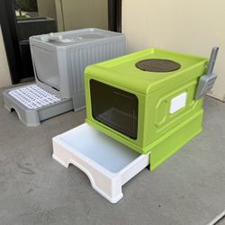NEW $30 Each Pet Toilet Kitten Or Adult Cat Litter Box Open Enter Front Get Out From Top With Scooper 