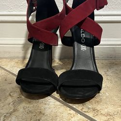 Aldo Black and Red Strappy Heel. Size 7