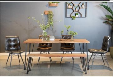Acacia Live Edge Table/ Acacia Wood Dining Set/ 71” Solid Acacia Wood Dining Set