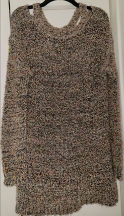 L Umgee oversized bouclé or popcorn knit  cold shoulder sweater tunic FALL AUTUMN