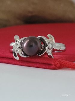 14K White Gold Purple Fresh-Water Pearl and Diamonds Ring Size 8.75 Solid Gold/ Anillo de Oro Blanco con Perla y Diamantes! 👌🎁Post Tags: Anillo de O