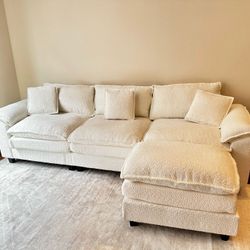 Chenille Sofa w/Ottoman - Beige - 105.9 in. - EXCELLENT CONDITION (used for 8 months)