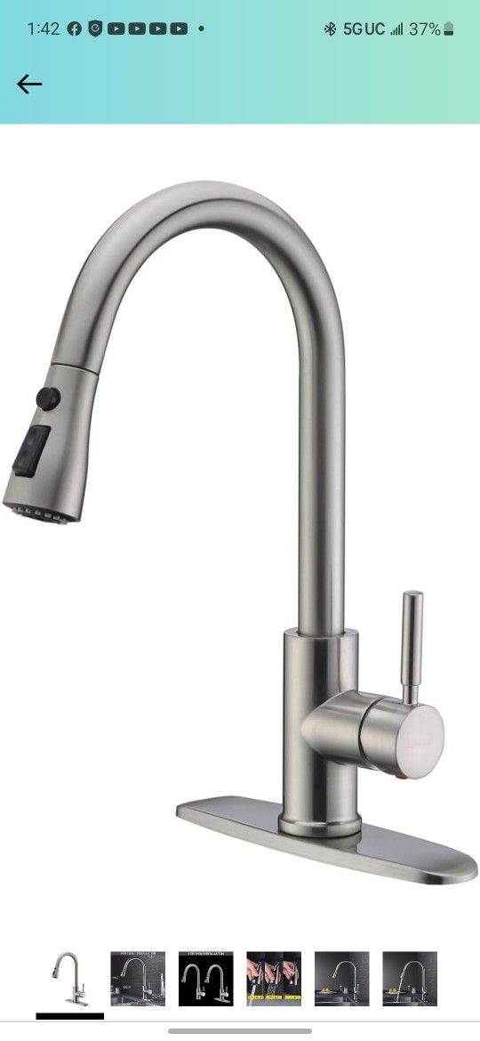 WEWE Single Handle High Arc Brushed Nickel Pull Out Kitchen Faucet,Single Level Stainless Steel Kitchen Sink Faucets with Pull Down Sprayer