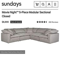 NEW IN-BOX—Free Delivery Sundays™ MovieNight™ 5-Piece L-Shaped Modular Sofa Sectional by Moe’s Home