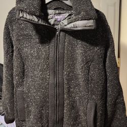 Ladies Black Textured Fleece Bomber Coat