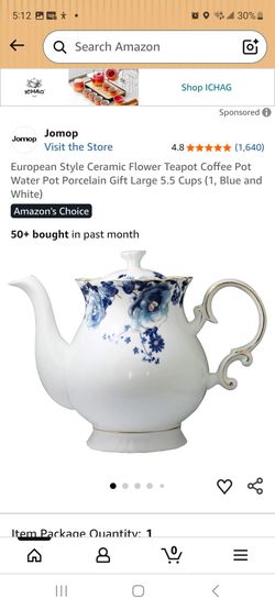 White Porcelain Teapot with Blue Floral Design