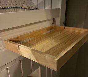 Wooden Foldable Bedside Shelf - No Drill Clip-On Shelf with Cup Holder Hooks Large Size College Dorm Shopping Essential Apartment Accessories for Dorm