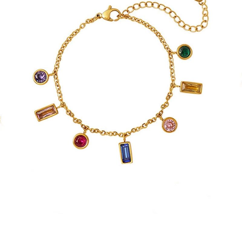 French vintage colored zirconium titanium steel bracelet for women, light luxury 18k gold pendant necklace, trendy Instagram-style, versatile accessor