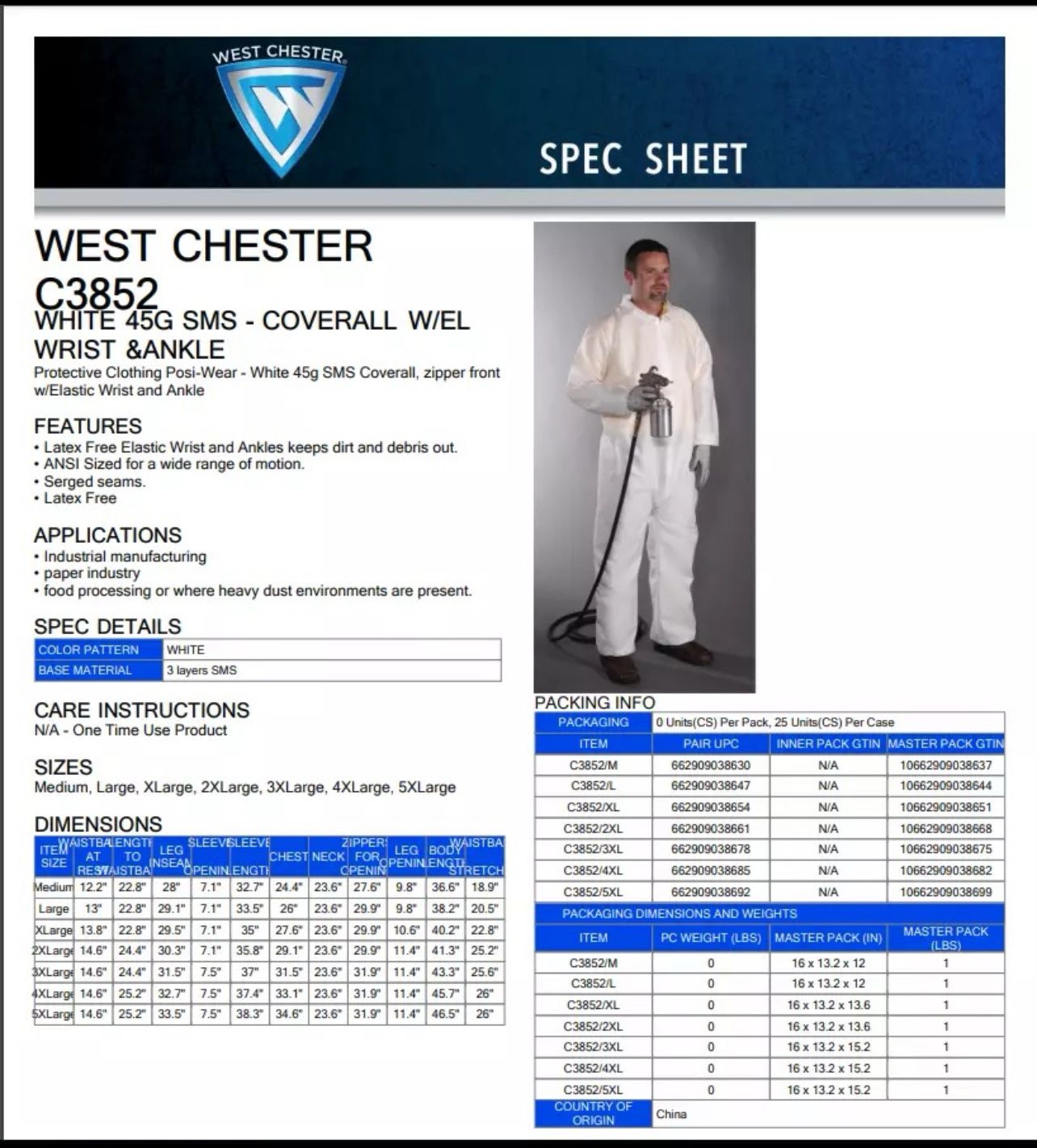 L White SMS POSIWEAR Collared Disposable Coverall (7 Pallets) (6,300 Coveralls)