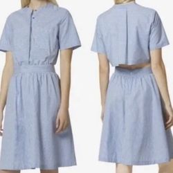 Avec Les Filles Olivia Open Back Blue And White Striped Dress