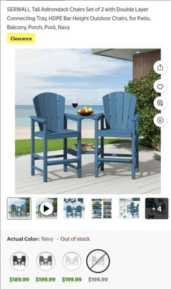 SERWALL Tall Adirondack Chairs Set of 2 with Double Layer Connecting Tray $125