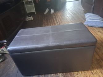 Black  Leather Storage Ottoman Bench