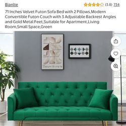 Green Velvet Futon Like New