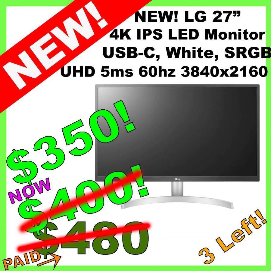 New LG 4K IPS LED 27" Gaming Computer Monitor 27UD88-W 16:9 3840x2160 Ultra HD sRGB USB-C FreeSync