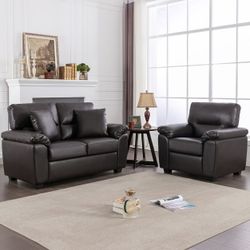 Faux Leather Loveseat and Chair,Ultimate Comfort Couch for Living Room,Lounge Room-Morden Fort