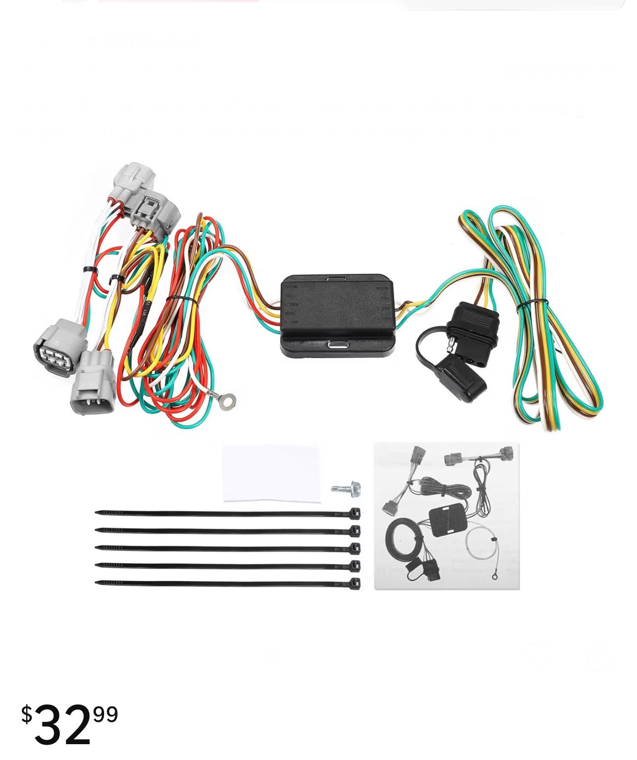 X AUTOHAUX 1 Set 55513 Vehicle Side 4-Pin 4 Way Trailer Wiring Harness Trailer Converter for Toyota Tacoma T100 Black