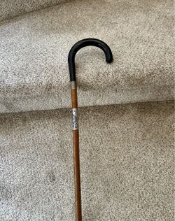 Antique / Vintage Early 20th Century Crook Handle Blond Hardwood Cane Walking Stick