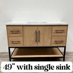 49'' Bathroom Vanity Solid Wood Cabinet Stone Countertop