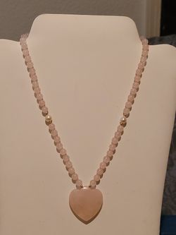 14kt Gold Rose Quartz Pearl Necklace W/ Matching Bracelet