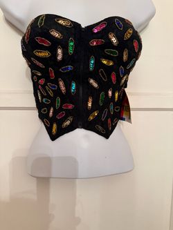 Black Sequin Strapless Bustier Corset Top
