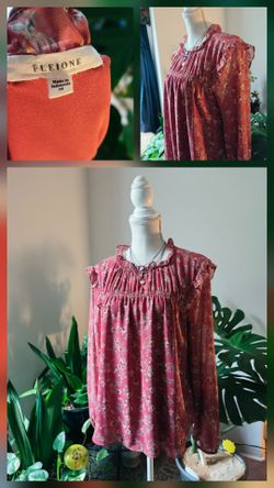 Pleione Floral Ruffle Blouse Size Medium