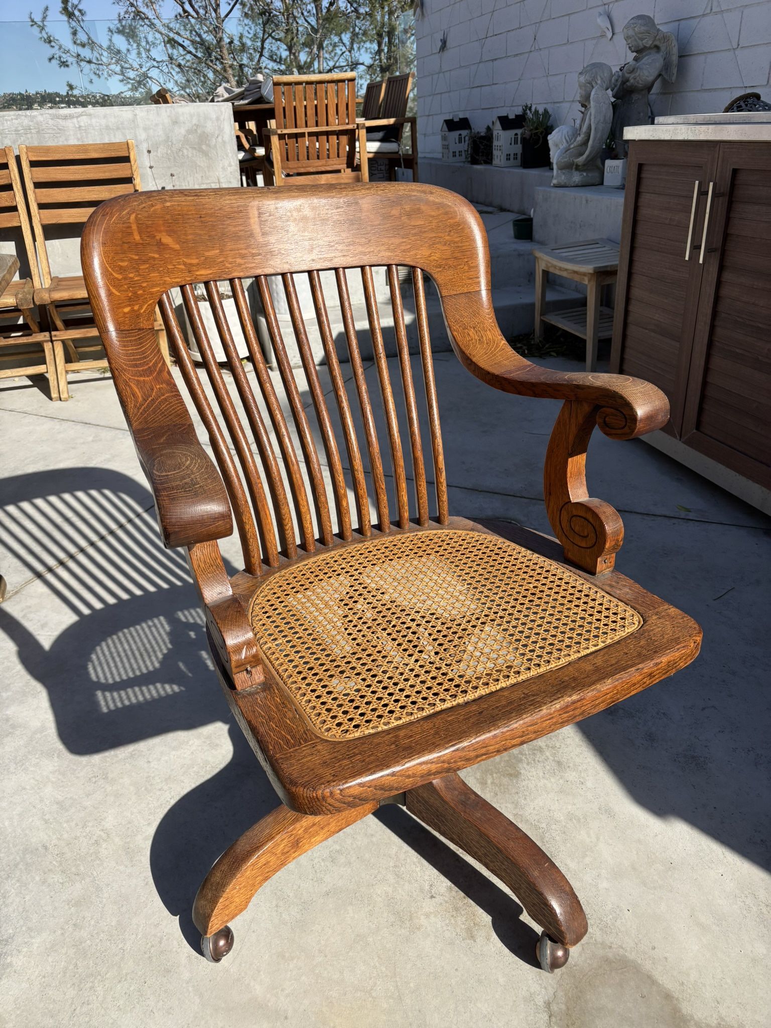 Rear Vintage Tiger Oak Desk Chair