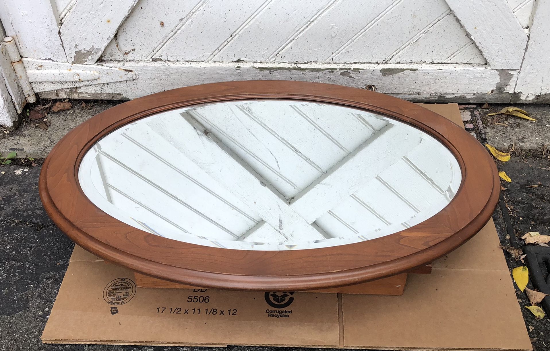 CHERRY WOOD OVAL 30”h X 20”w MIRRORED WALL MEDICINE CABINET