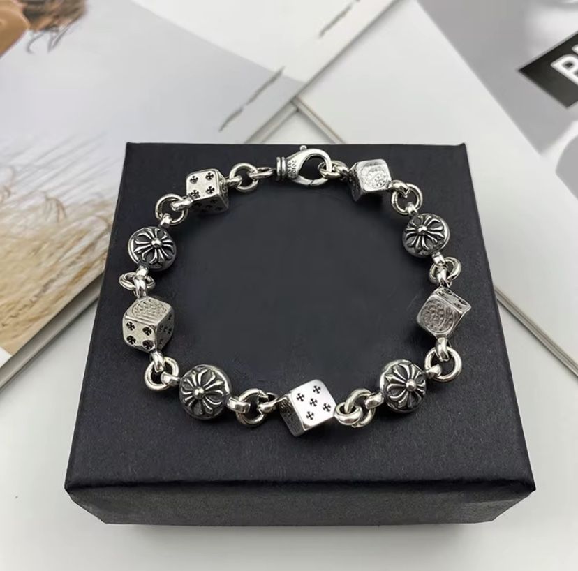 Silver stainless steel dice bracelet