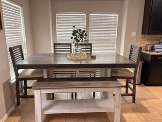 Farmhouse Dining Table Set with Bench and Chairs