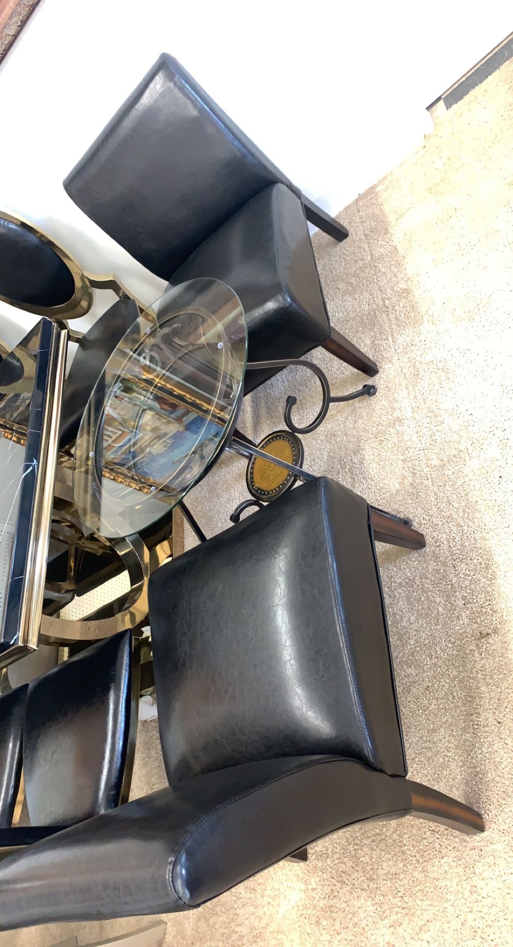 2 Black Leather Chairs And Antique End Table