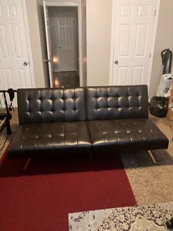 MUST SELL! Brown Faux Leather Tufted Futon Sofa