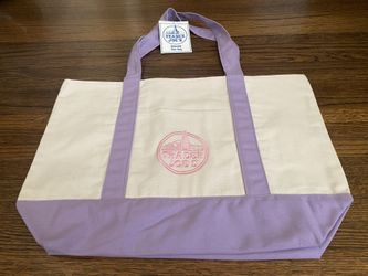 TRADER JOE'S LARGE 20 X 11.5 INCHES CANVAS TOTE BAG LIMITED RELEASE LAVENDER / NEW WITH TAGS
