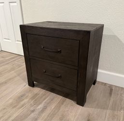 Dark Gray Wooden 2-Drawer Night Stand (Includes 2 USB Ports)