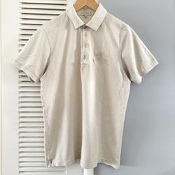 BURBERRY London Slim Fit Embroidered Cream Button Up Short Sleeve Shirt Women’s