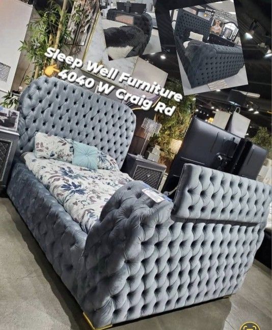 🙋‍♂️ Queen Light Up Fireplace TV PopUp Bed frame👉 Furniture💲SALE