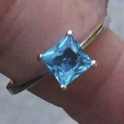 Blue Topaz Silver Ring S925 Sz 7 Or 8