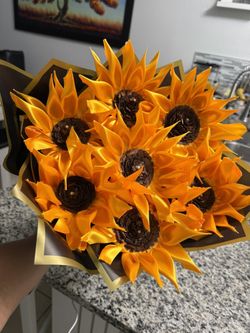 Handmade Ribbon Sunflower Bouquet 
