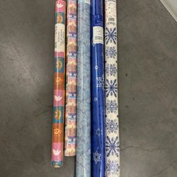 Lot Of 5 Roles Hanukkah Wrapping Paper, Dreidel, Menorah & Star of David (4 New)