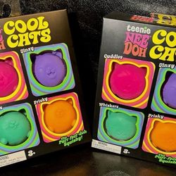 Schylling Teenie Nee Doh Cool Cats Squeeze Toy Set 4 Pink Purple Teal Orange X2