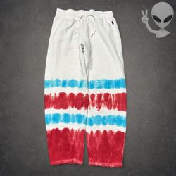 Polo Ralph Lauren French Terry Jogger Sweatpants Women M Red White Blue Tie Dye