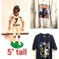 Denver Broncos 🏈 John Elway 🏈 2 T-Shirts + Elway Figure - Large Shirts
