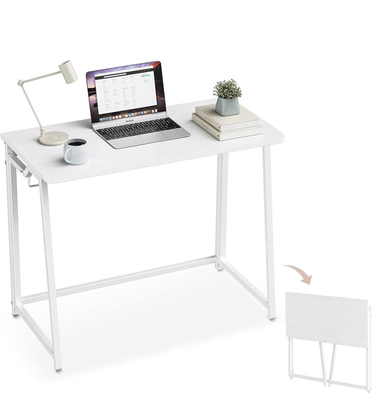 Folding Desk Small Foldable Desk for Small Space, 31.5 Inches Writing Computer Desks in Study, Home Office Foldable Office Desks for Bedroom, White