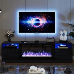 oneinmil Fireplace TV Stand with 36" Electric Fireplace, LED Light Entertainment Center, Modern Wood Texture Entertainment Stand with Highlight Storag