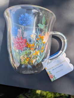 BRANDANI DOUBLE WALL GLASS FLOWER MUG