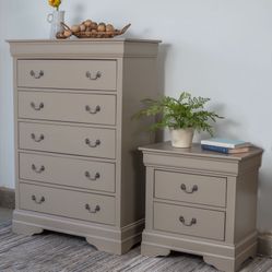 Newly Refinished, Dresser, Nightstand, And Large Mirror