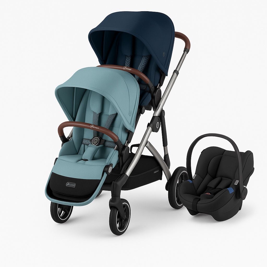 Gazelle Double Travel System Stroller + Cloud G Lux Infant Car Seat with SensorSafe + Second Seat