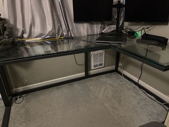 L-Shaped Glass Top Computer Desk