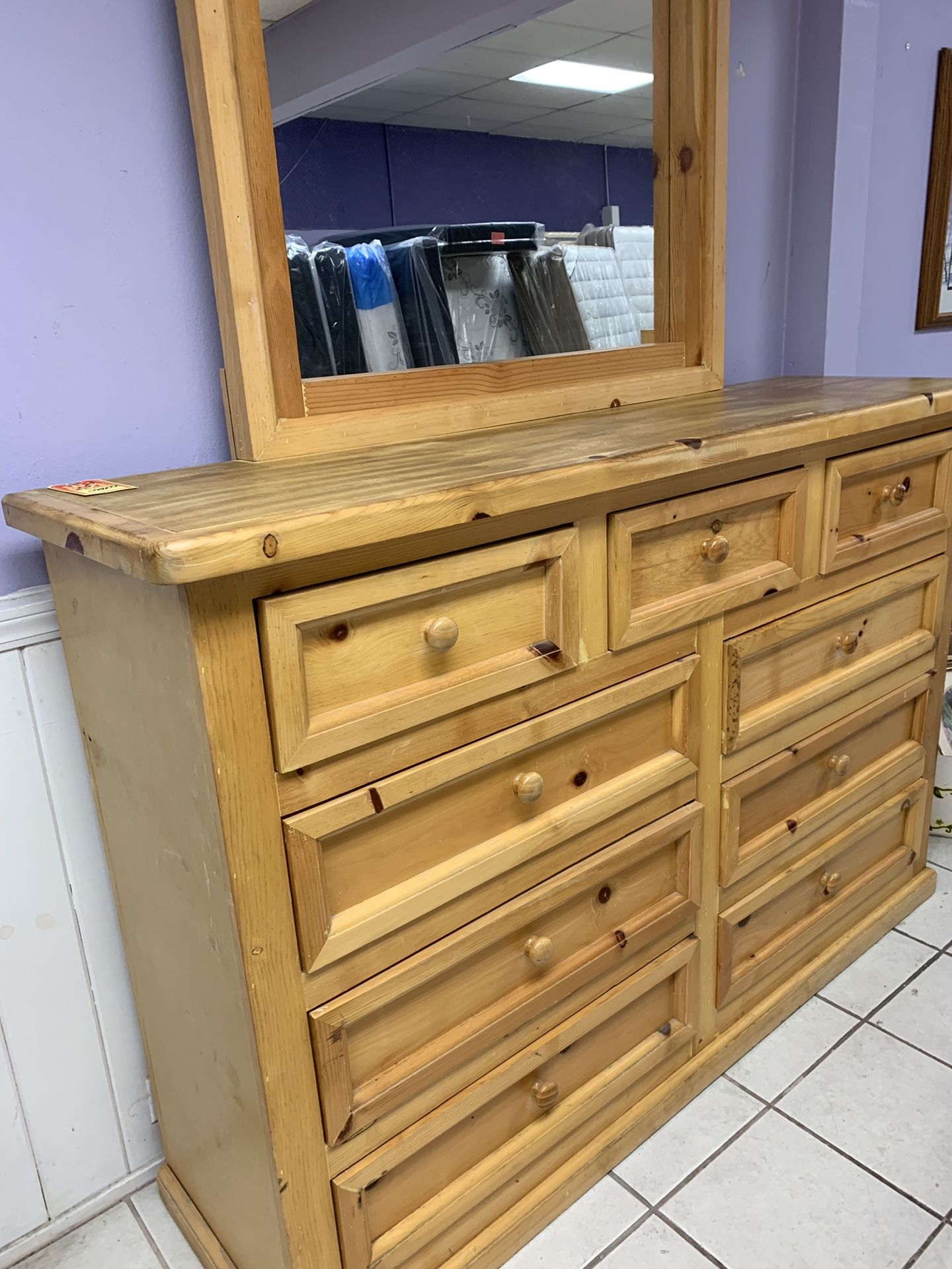 Huge solid thick wood dresser/mirror