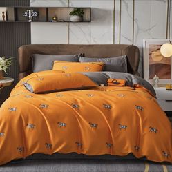 4Pcs,Queen Size Bedding Set (1 Duvet Cover 1 Flat Sheet and 2 Pillowcase) 800 TC 100% Cotton